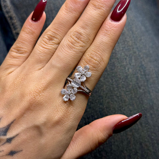 İkili Çiçek Baget Taşlı Yüzük